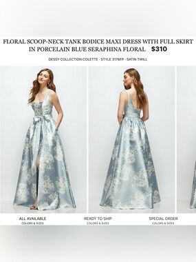 Dessy Collection Colette Porcelain Blue Floral Scoop-Neck Maxi Dress
